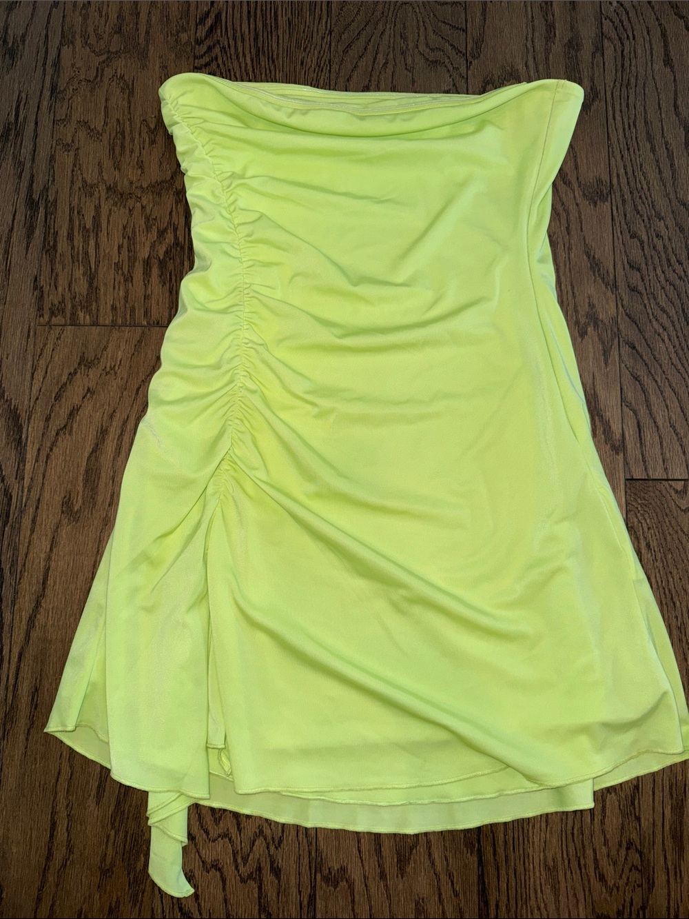 Strapless Ruched Neon Yellow Mini Dress